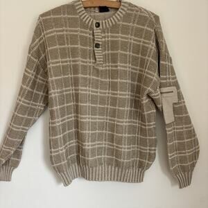 MAL Knit Sweater Mens Medium Tan Check Grandpa Y2K 90s Made in Italy